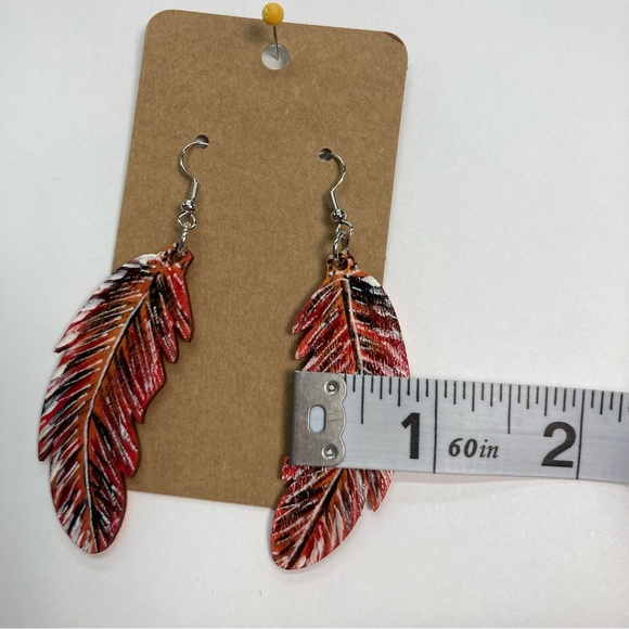 Feather-Shaped Earrings: Handcrafted, Hand-Painted, and Perfect for Fall - Picture 7 of 8